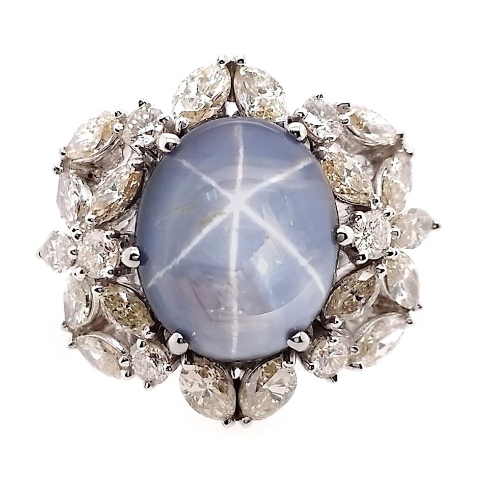 IGI Certified 19.82ct Untreated Burma Star-Sapphire 4.01ct Diamonds Gold Ring