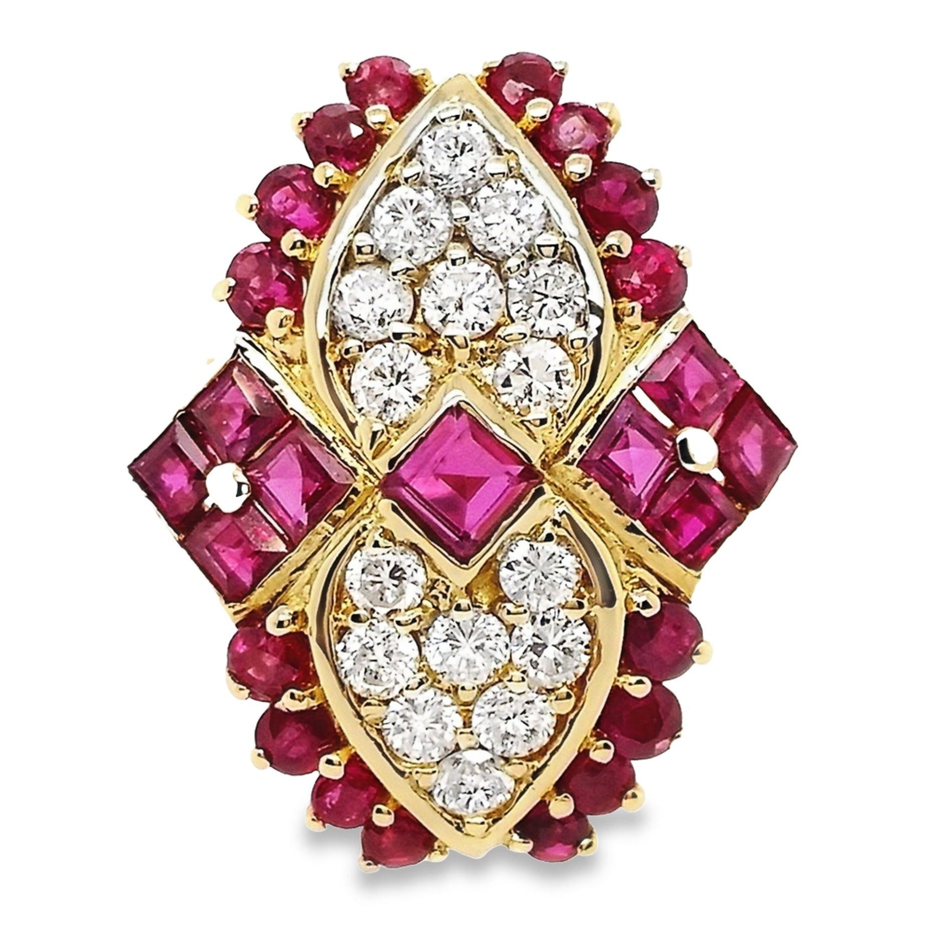 Ignite your passion with an exquisite masterpiece from Top Crown Jewelry – a captivating 18k yellow gold ring that embodies pure sophistication and timeless elegance! Showcasing a breath-taking 1.98ct natural rubies in an intense purplish-red hue,