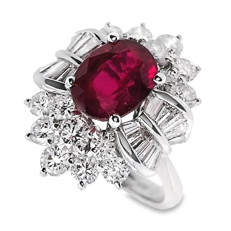 Women's IGI Certified 1.98ct Natural Ruby and 1.00ct Diamonds 18k White Gold Ring For Sale