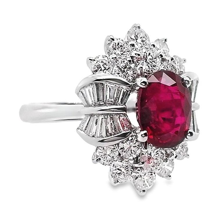 IGI Certified 1.98ct Natural Ruby and 1.00ct Diamonds 18k White Gold Ring 1