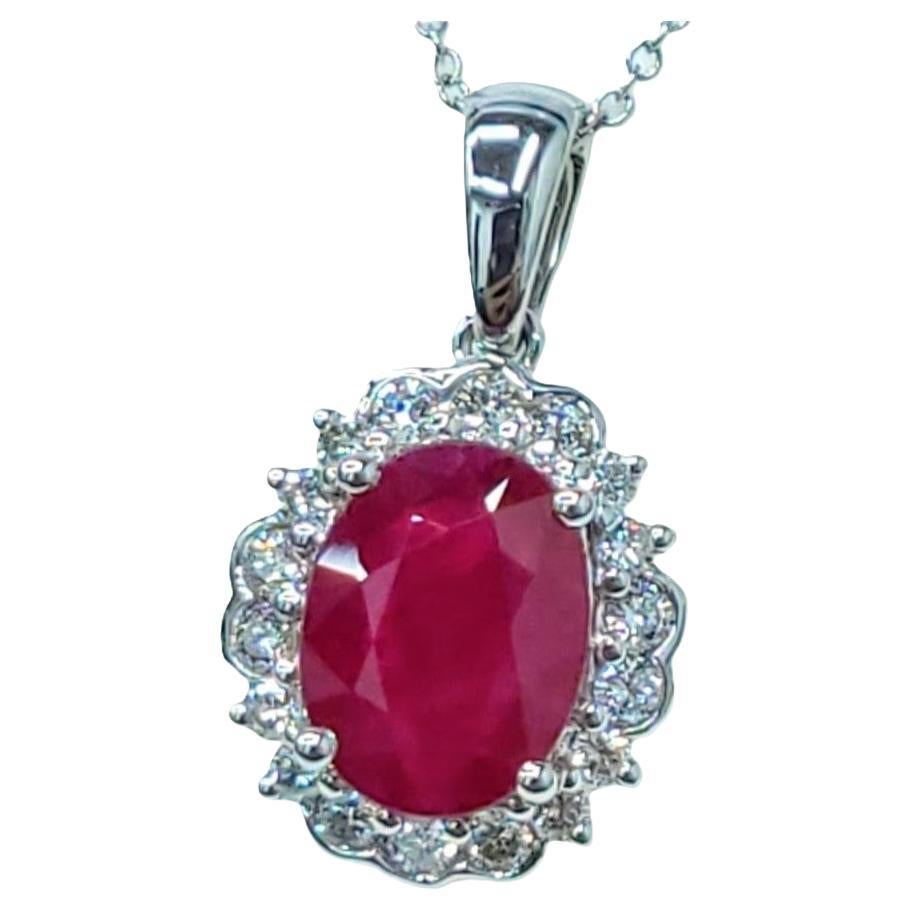 IGI Certified 2.00 Carat Burma Ruby and Diamond Pendant in 18K White Gold