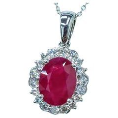IGI Certified 2.00 Carat Burma Ruby and Diamond Pendant in 18K White Gold