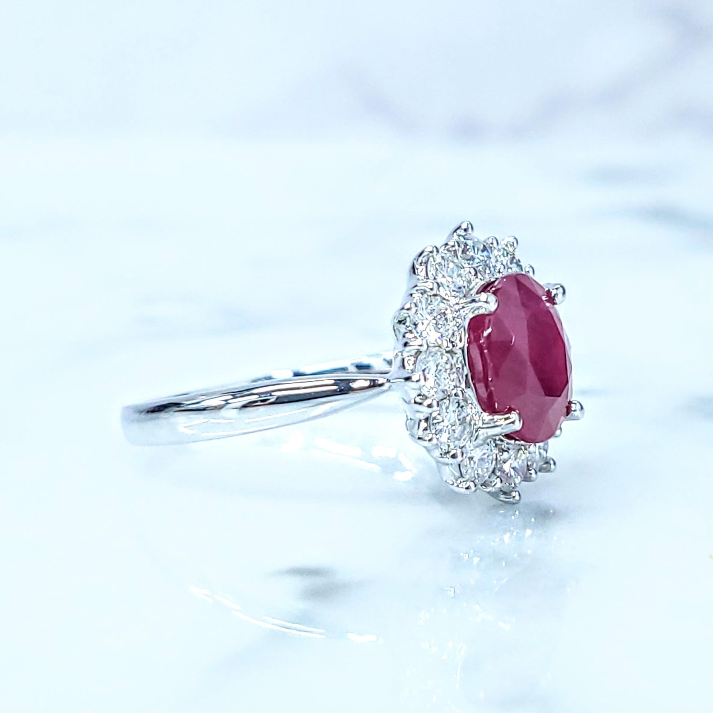 Modern IGI Certified 2.00 Carat Burma Ruby & Diamond Ring in 18K White Gold For Sale