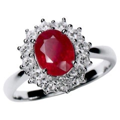 Anillo de oro blanco de 18 quilates con rubí de Birmania y diamantes de 2,00 quilates con certificado IGI