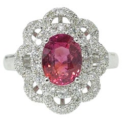 Anello con zaffiro rosa e diamante certificato IGI da 2,00 carati senza calore in oro bianco 18 carati