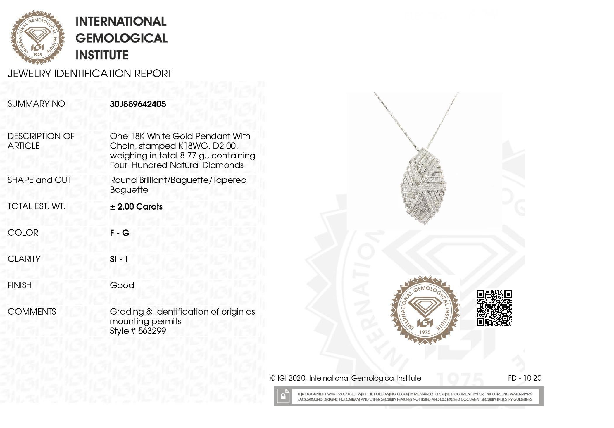 Collana in oro bianco 18 carati con diamanti naturali certificati IGI da 2,00 ct. in vendita 2