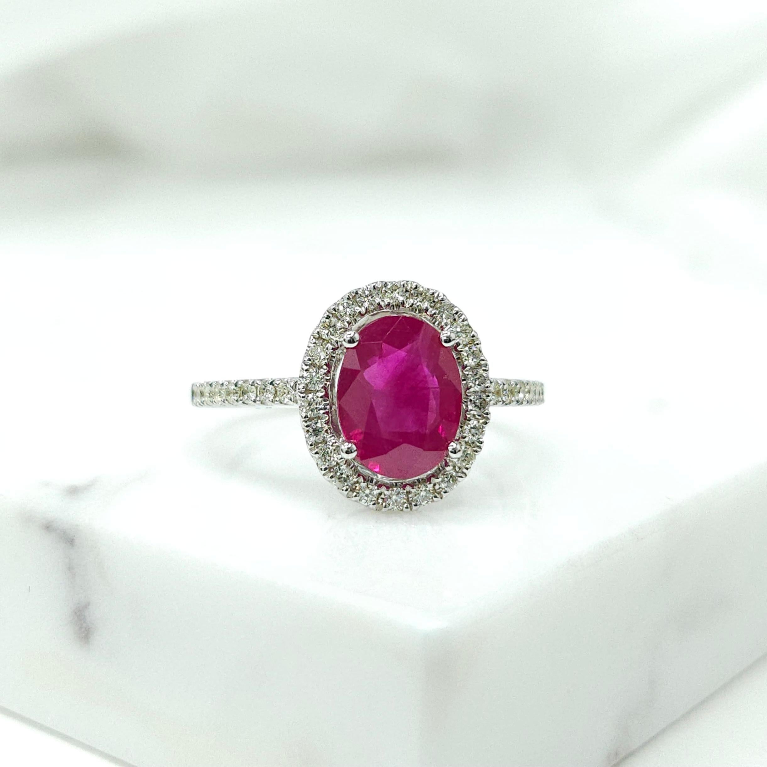 Modern IGI Certified 2.01 Carat  Burma Ruby & Diamond Ring in 18K White Gold For Sale