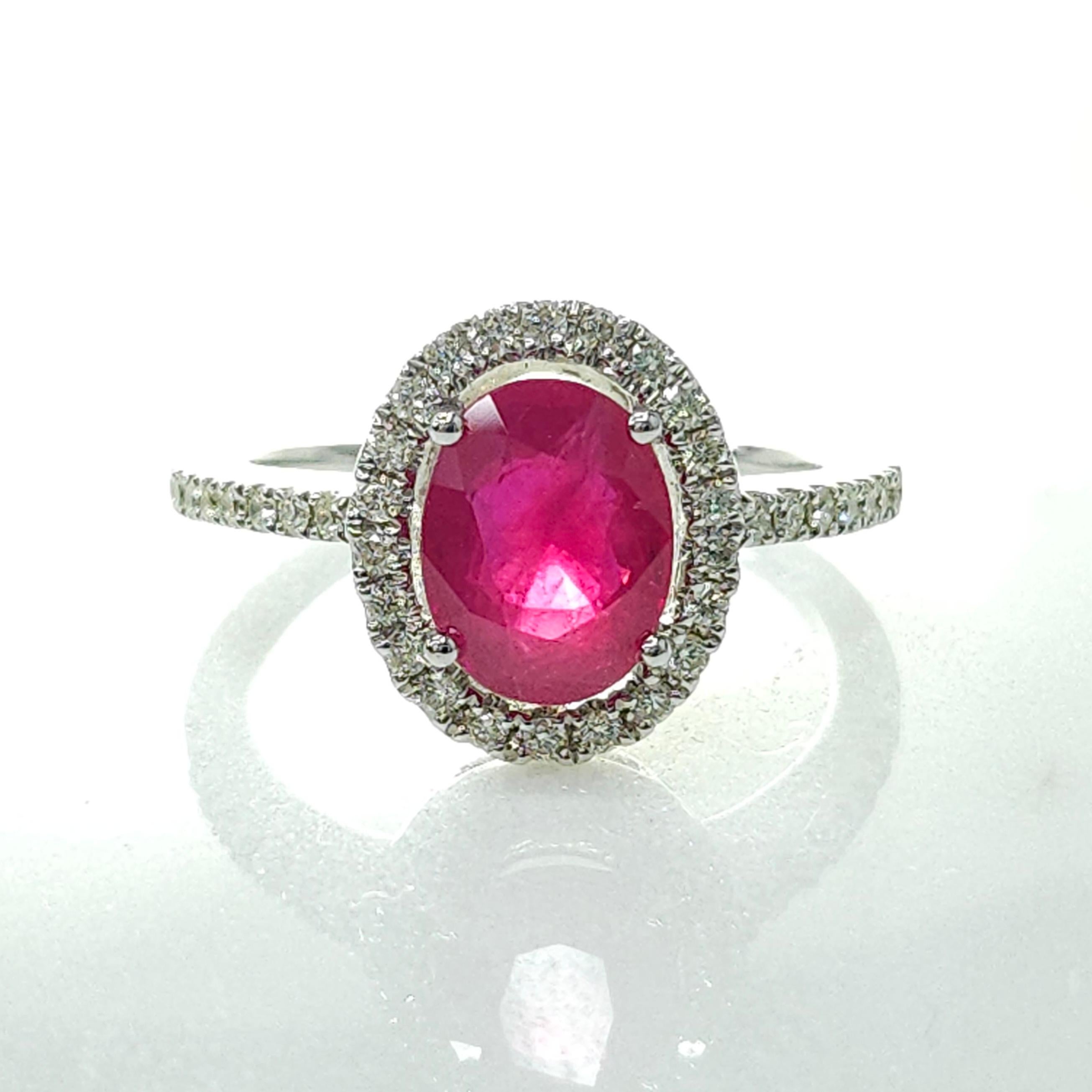 Oval Cut IGI Certified 2.01 Carat  Burma Ruby & Diamond Ring in 18K White Gold For Sale