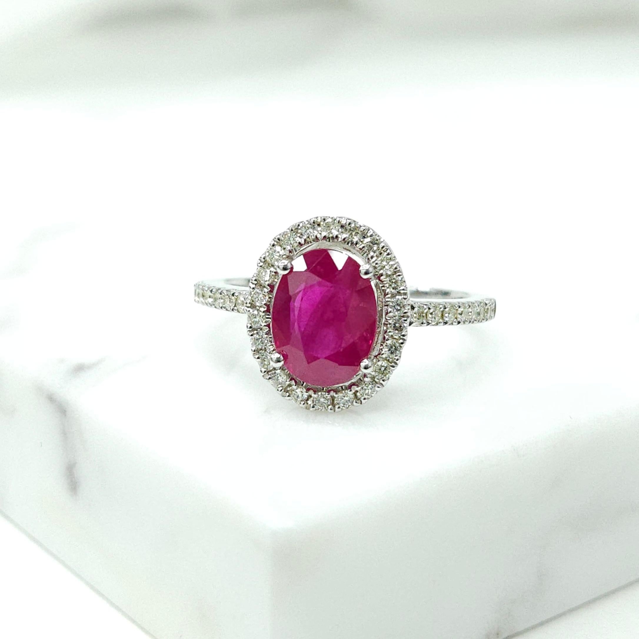 Women's IGI Certified 2.01 Carat  Burma Ruby & Diamond Ring in 18K White Gold For Sale