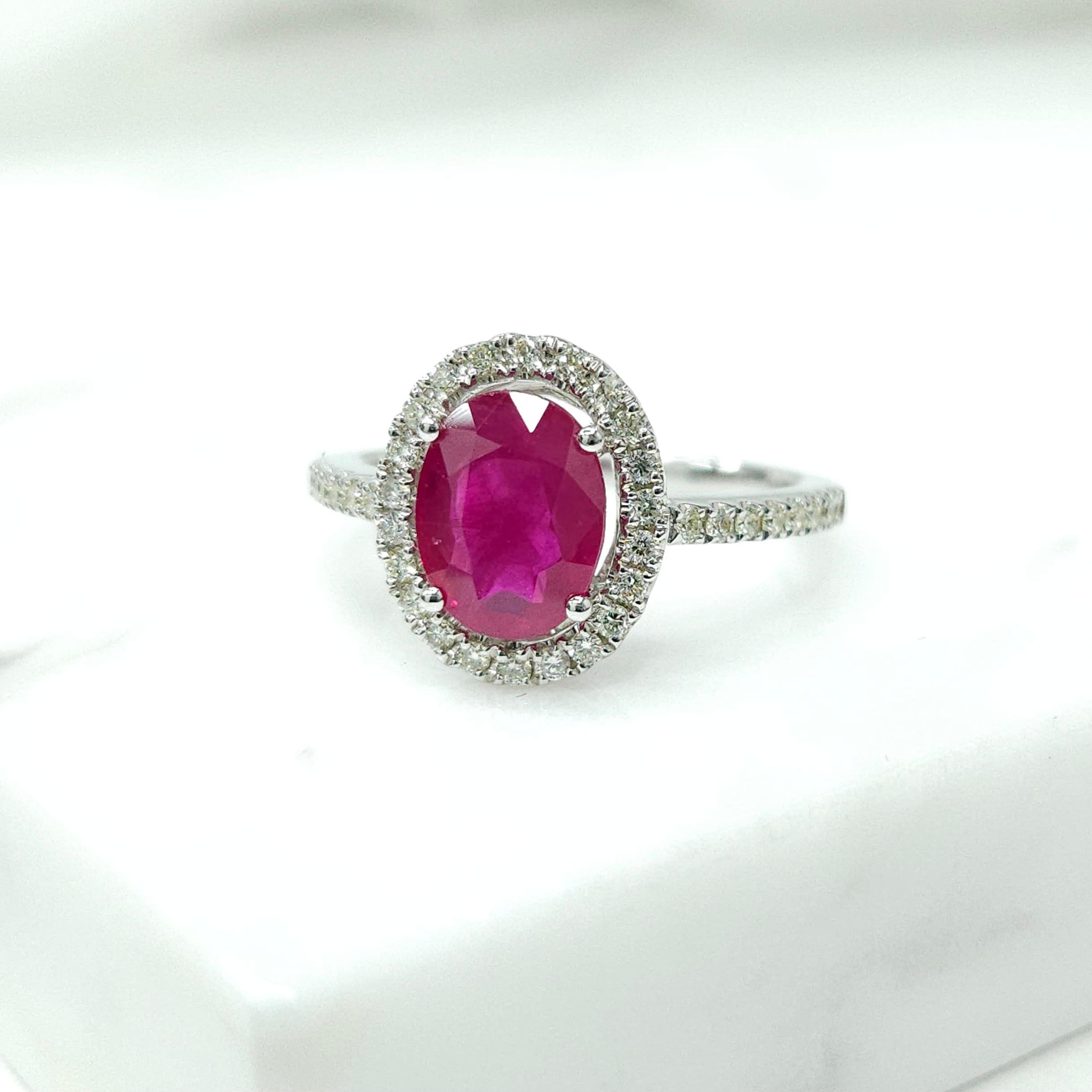 IGI Certified 2.01 Carat  Burma Ruby & Diamond Ring in 18K White Gold For Sale 1