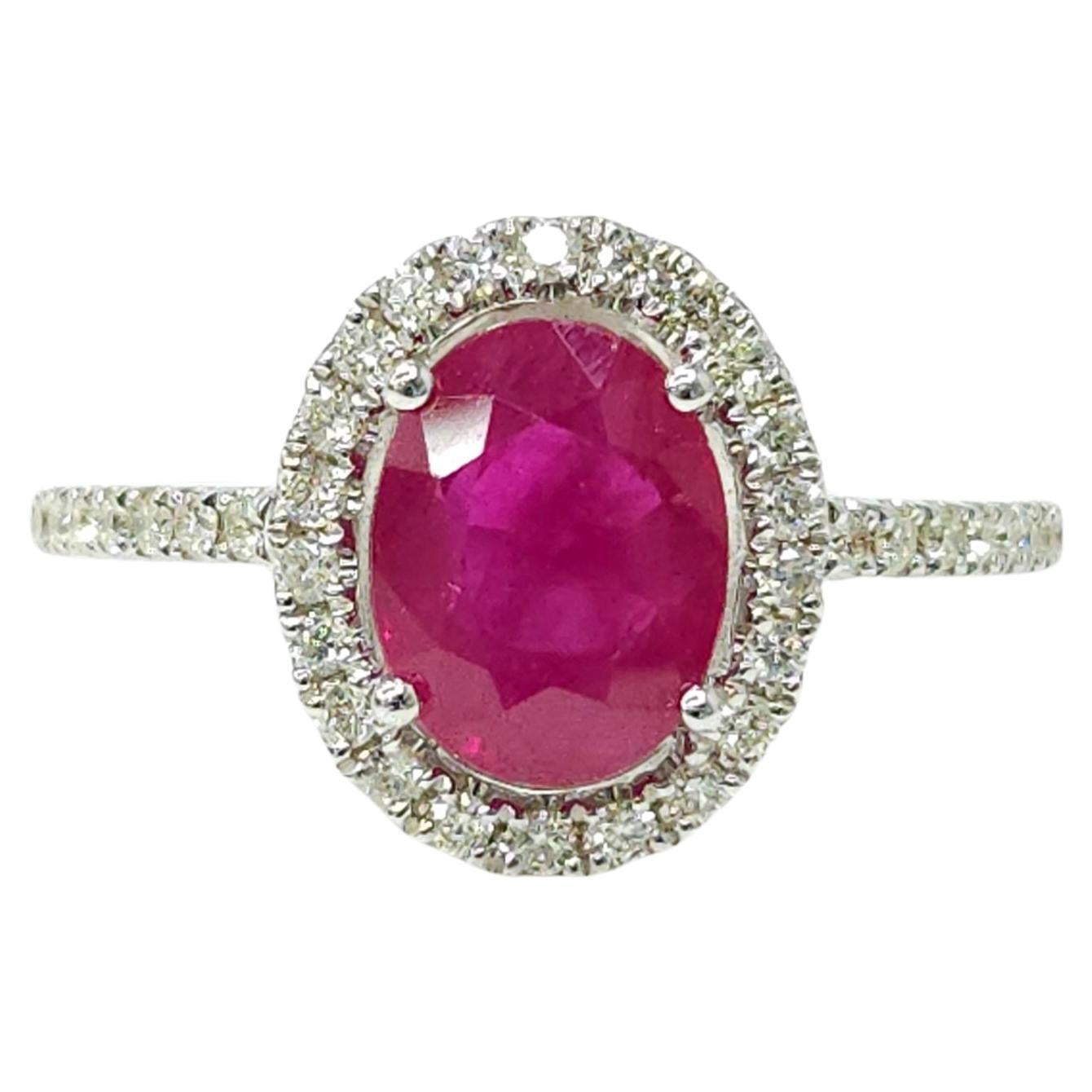 IGI Certified 2.01 Carat  Burma Ruby & Diamond Ring in 18K White Gold For Sale