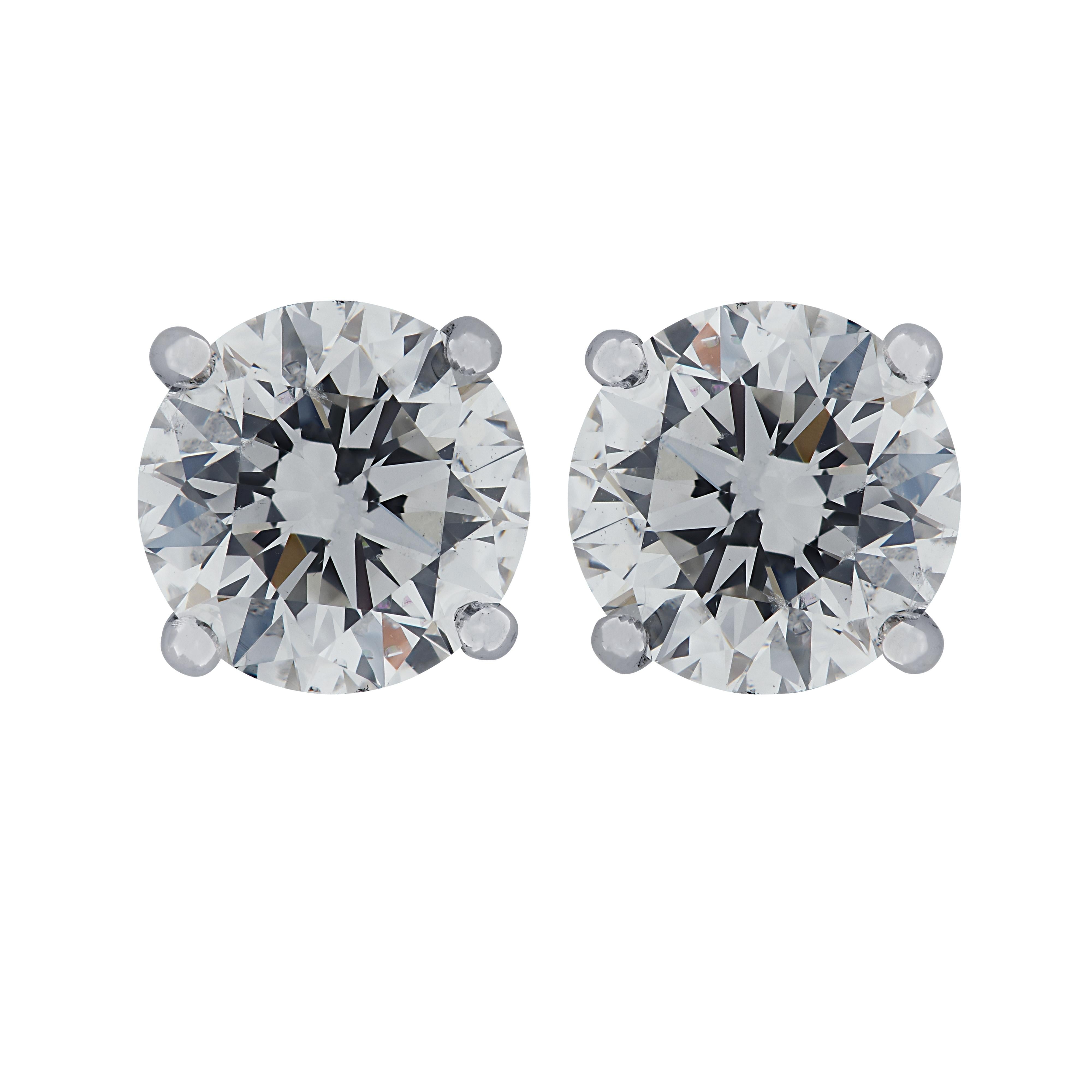 Round Cut Vivid Diamonds IGI Certified 2.01 Carat Diamond Stud Earrings