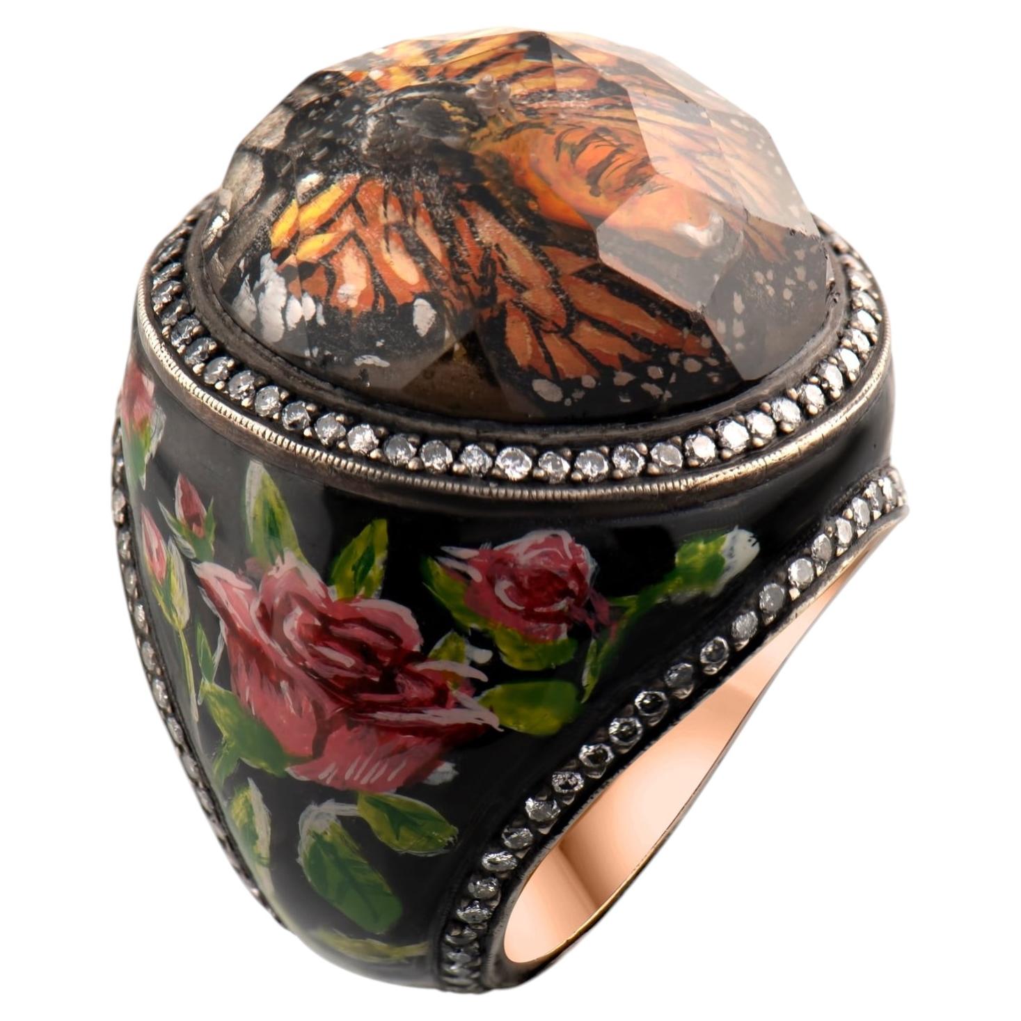 IGI zertifiziert 2,01 Karat Naturdiamant Biene und Blumenmotiv Statement Ring