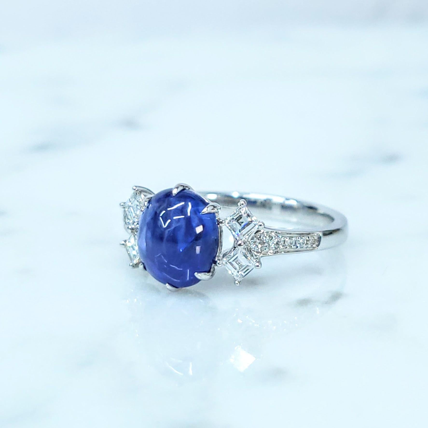 IGI Certified 2.02 Carat Blue Sapphire & Diamond Ring in 18K White Gold For Sale 5