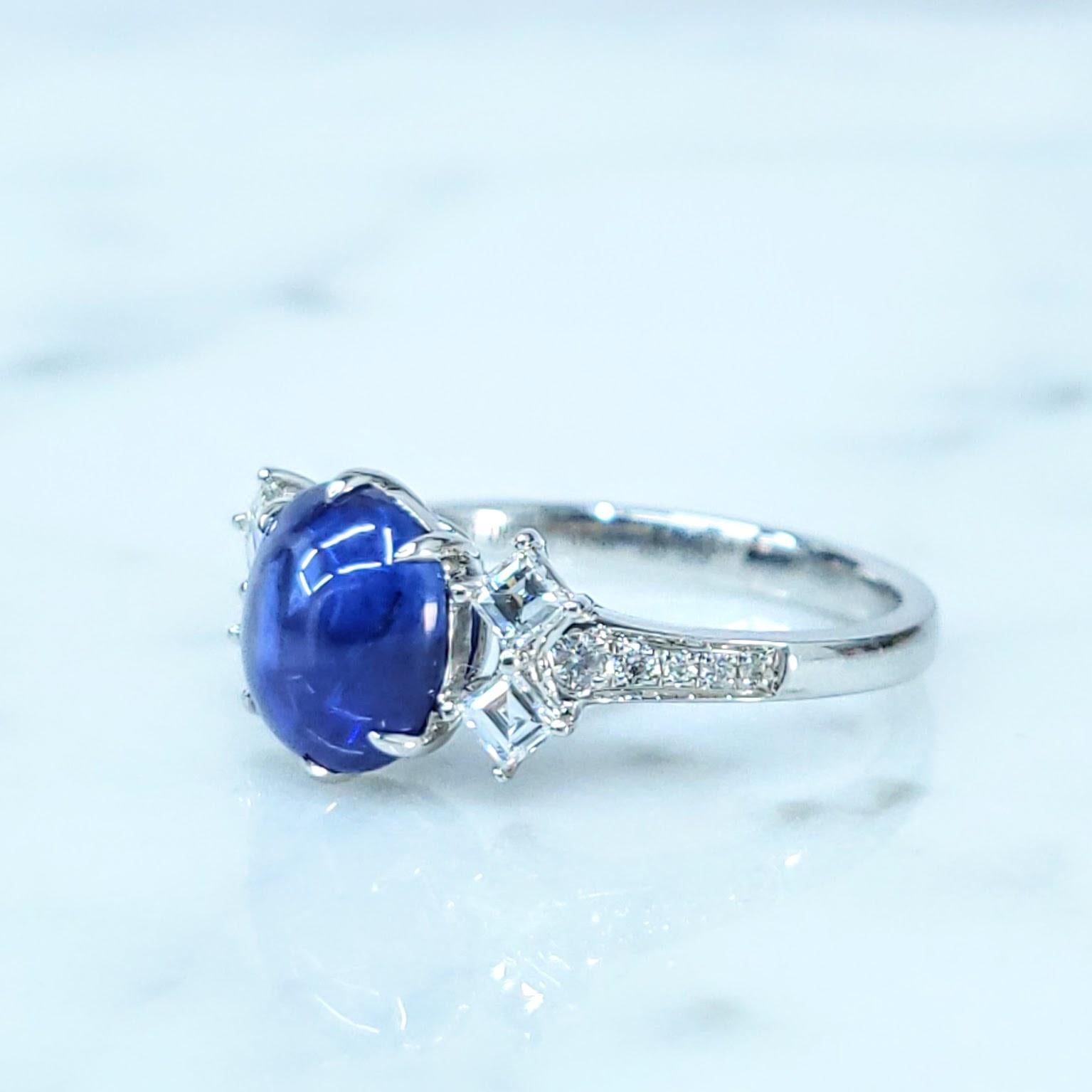 IGI Certified 2.02 Carat Blue Sapphire & Diamond Ring in 18K White Gold For Sale 6