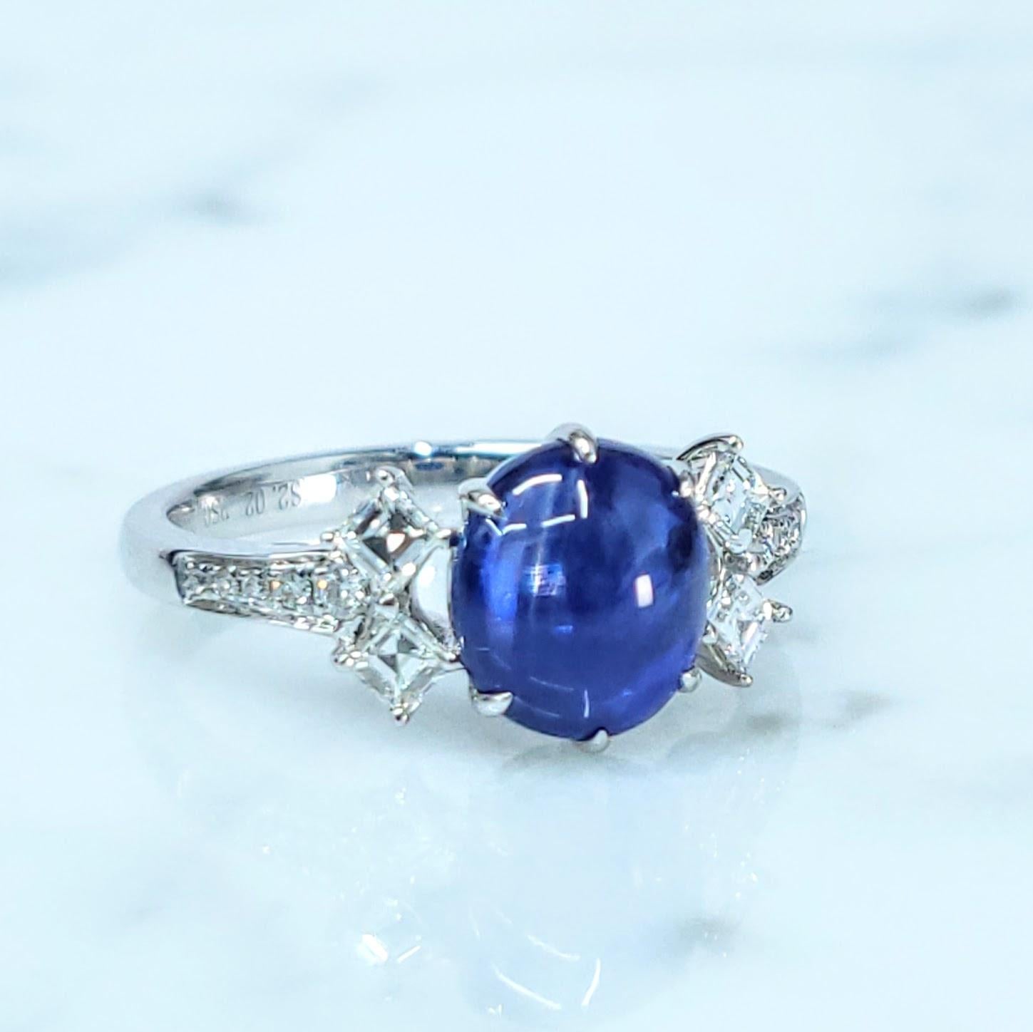 IGI Certified 2.02 Carat Blue Sapphire & Diamond Ring in 18K White Gold For Sale 7