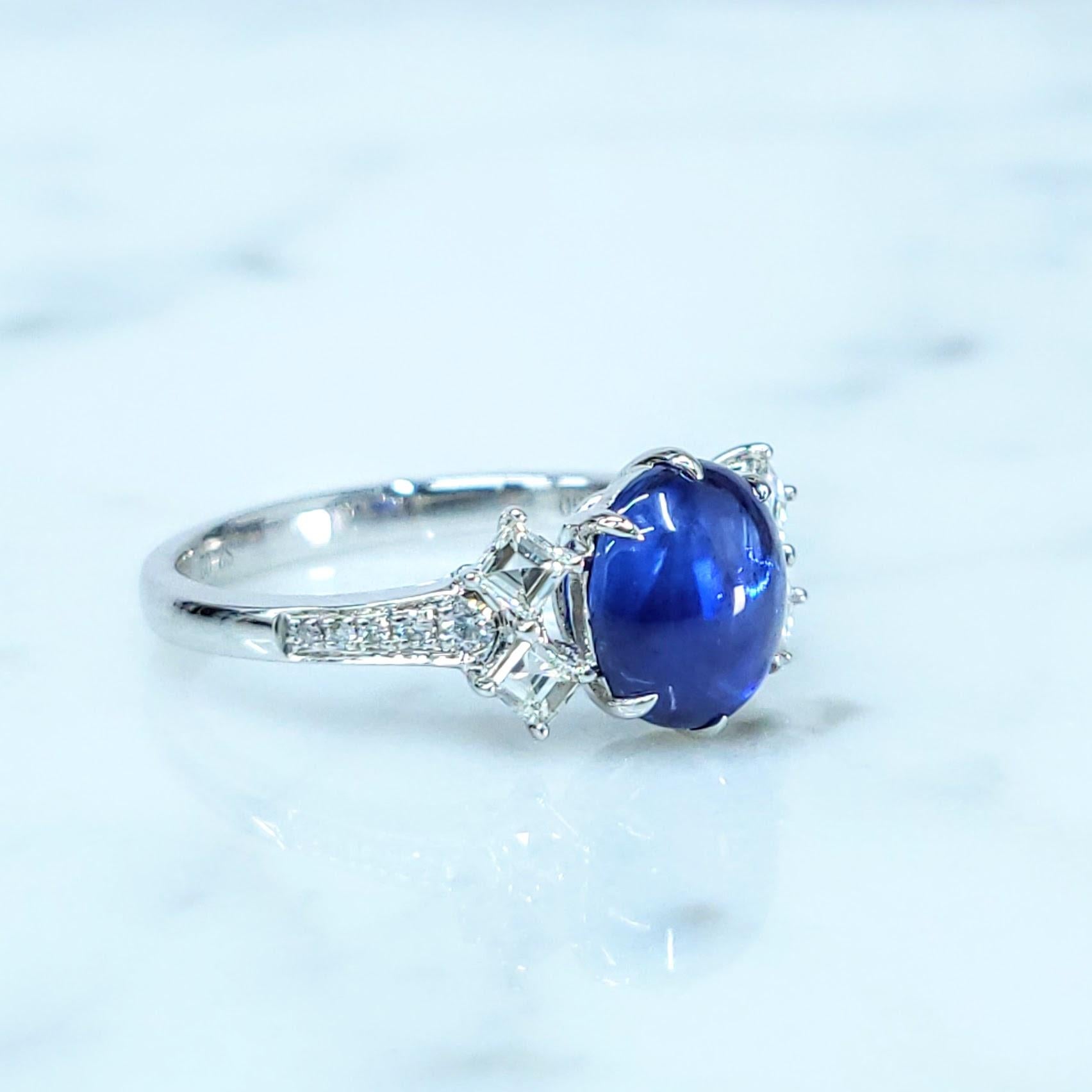 IGI Certified 2.02 Carat Blue Sapphire & Diamond Ring in 18K White Gold For Sale 8