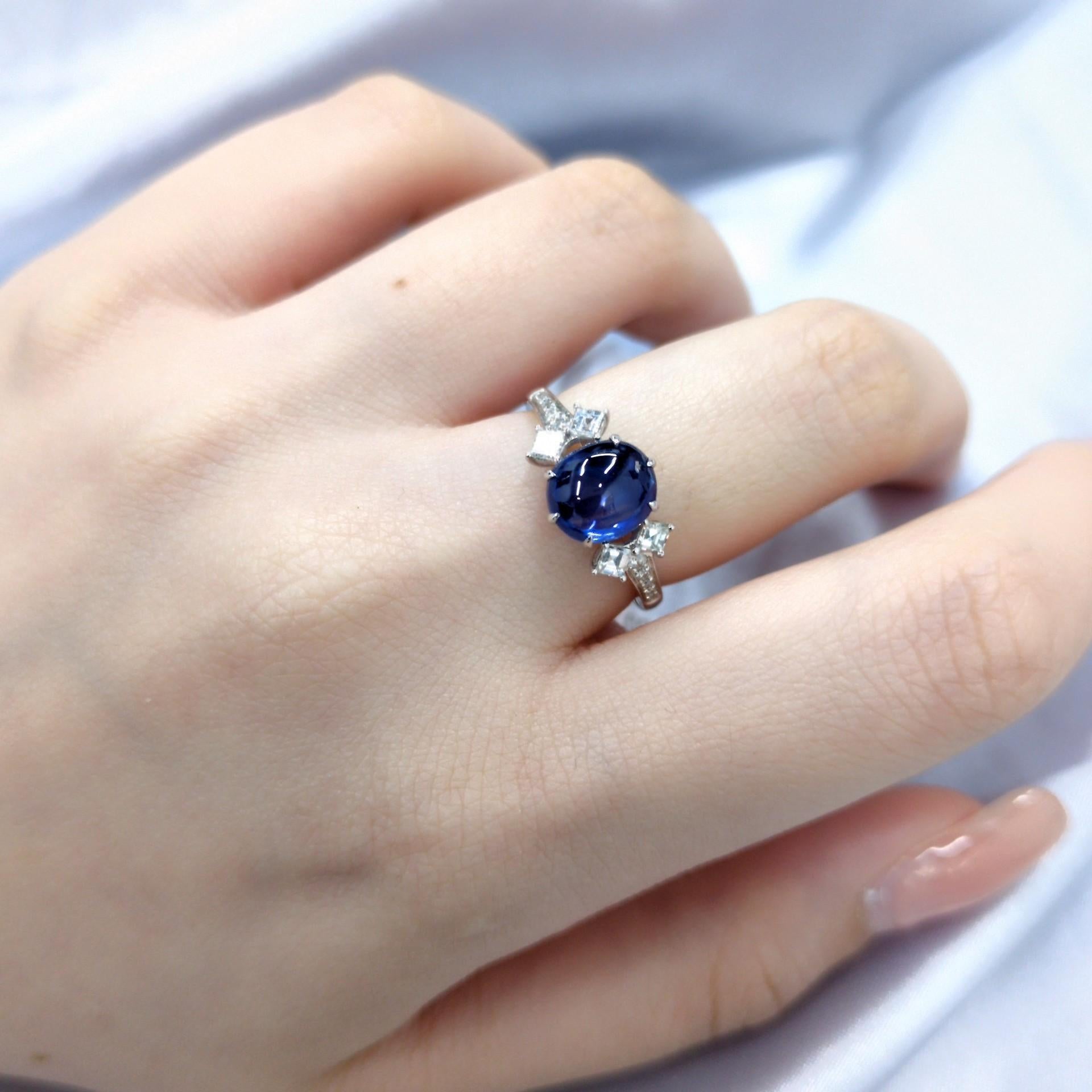 Modern IGI Certified 2.02 Carat Blue Sapphire & Diamond Ring in 18K White Gold For Sale