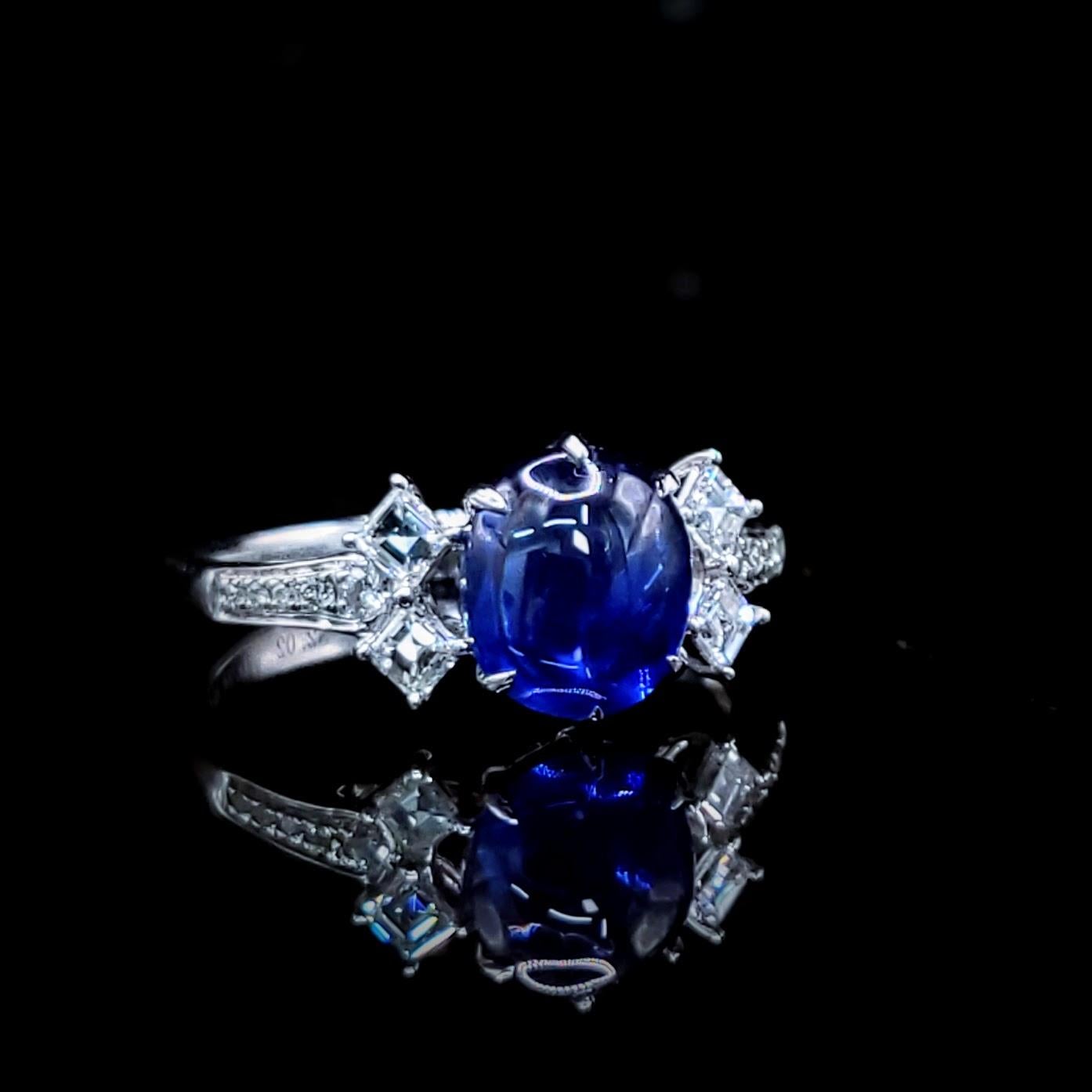 IGI Certified 2.02 Carat Blue Sapphire & Diamond Ring in 18K White Gold For Sale 2