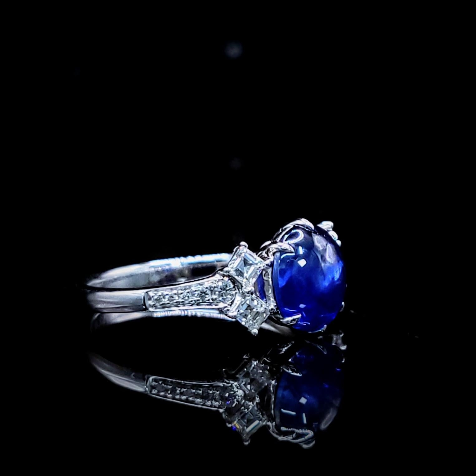 IGI Certified 2.02 Carat Blue Sapphire & Diamond Ring in 18K White Gold For Sale 3