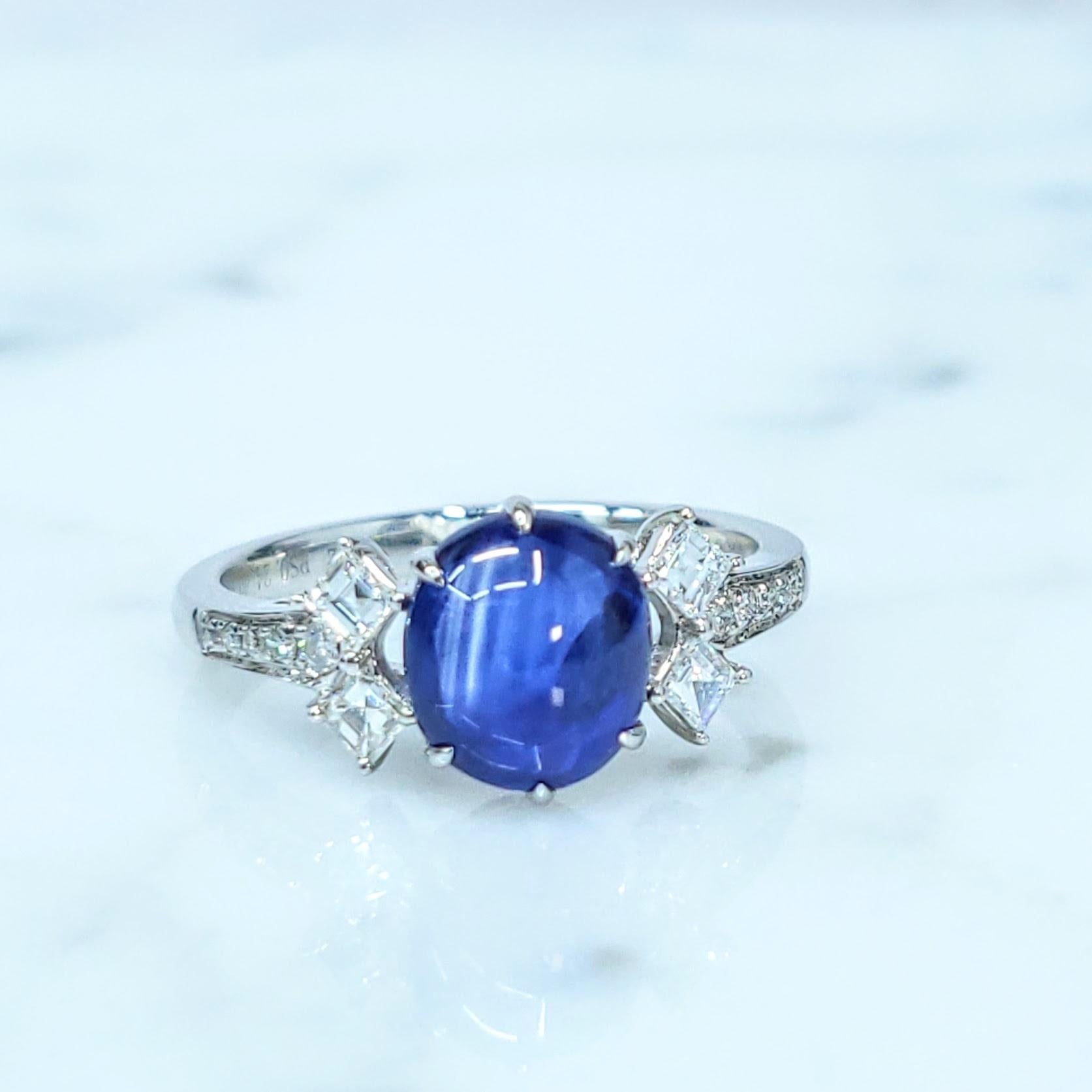 IGI Certified 2.02 Carat Blue Sapphire & Diamond Ring in 18K White Gold For Sale 4
