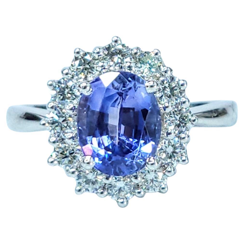 IGI Certified 2.02 Carat Blue Sapphire & Diamond Ring in 18K White Gold