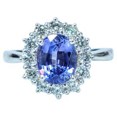 IGI Certified 2.02 Carat Blue Sapphire & Diamond Ring in 18K White Gold