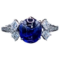 IGI Certified 2.02 Carat Blue Sapphire & Diamond Ring in 18K White Gold