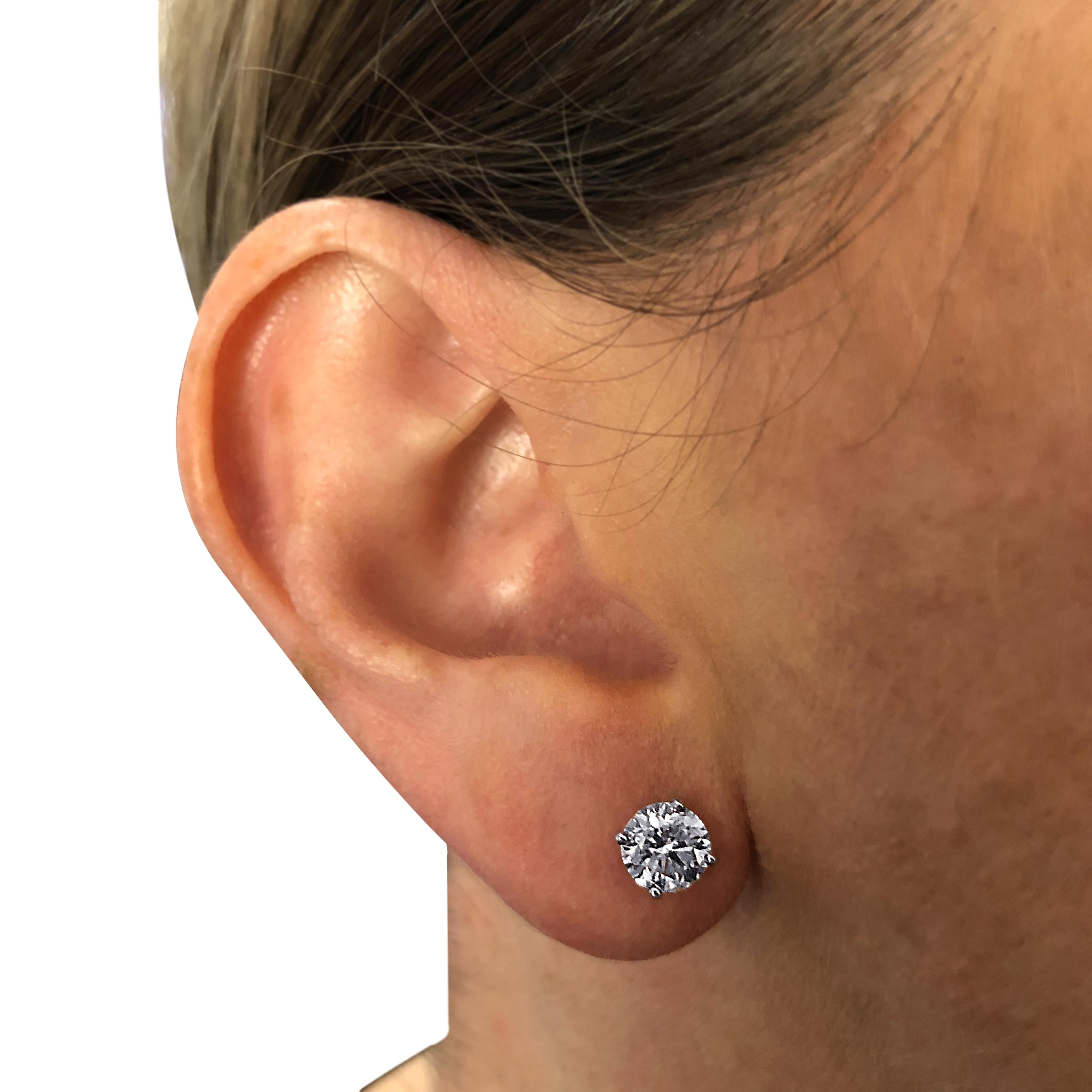 Round Cut Vivid Diamonds IGI Certified 2.02 Carat Diamond Stud Earrings