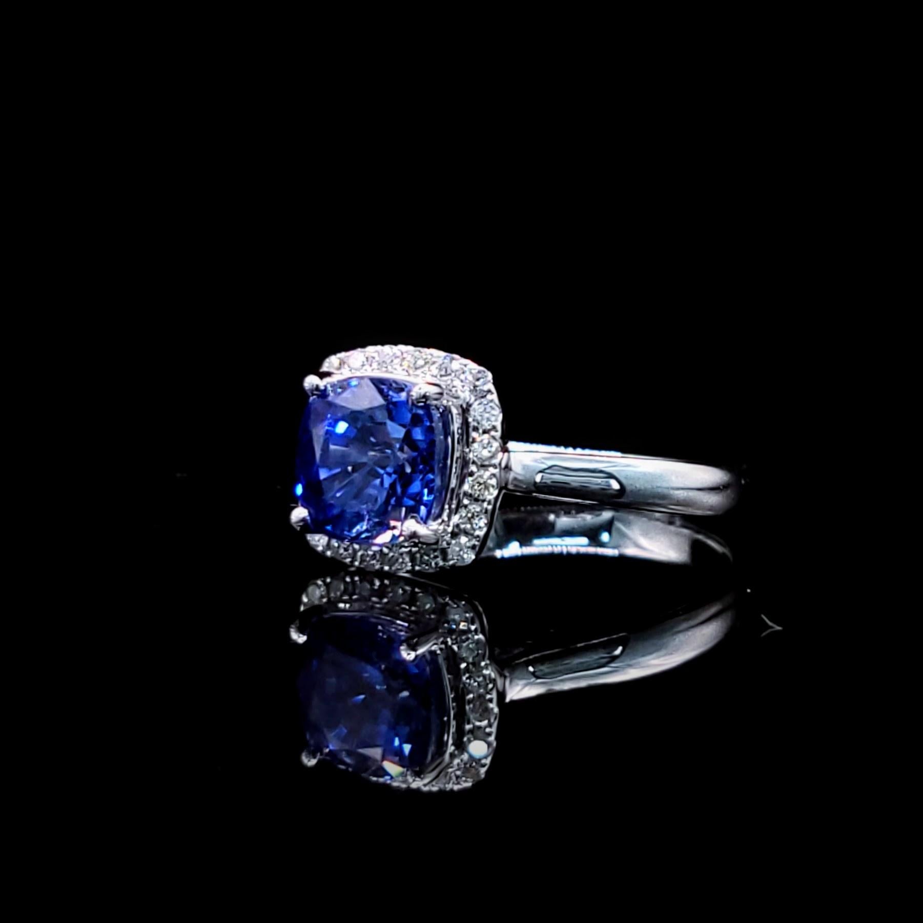 Anillo de zafiro y diamante de oro blanco de 18 quilates con certificado IGI de 2,02 quilates en venta 6