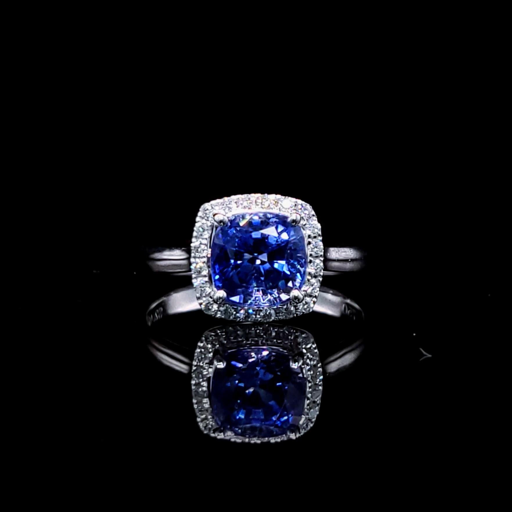 Anillo de zafiro y diamante de oro blanco de 18 quilates con certificado IGI de 2,02 quilates en venta 7