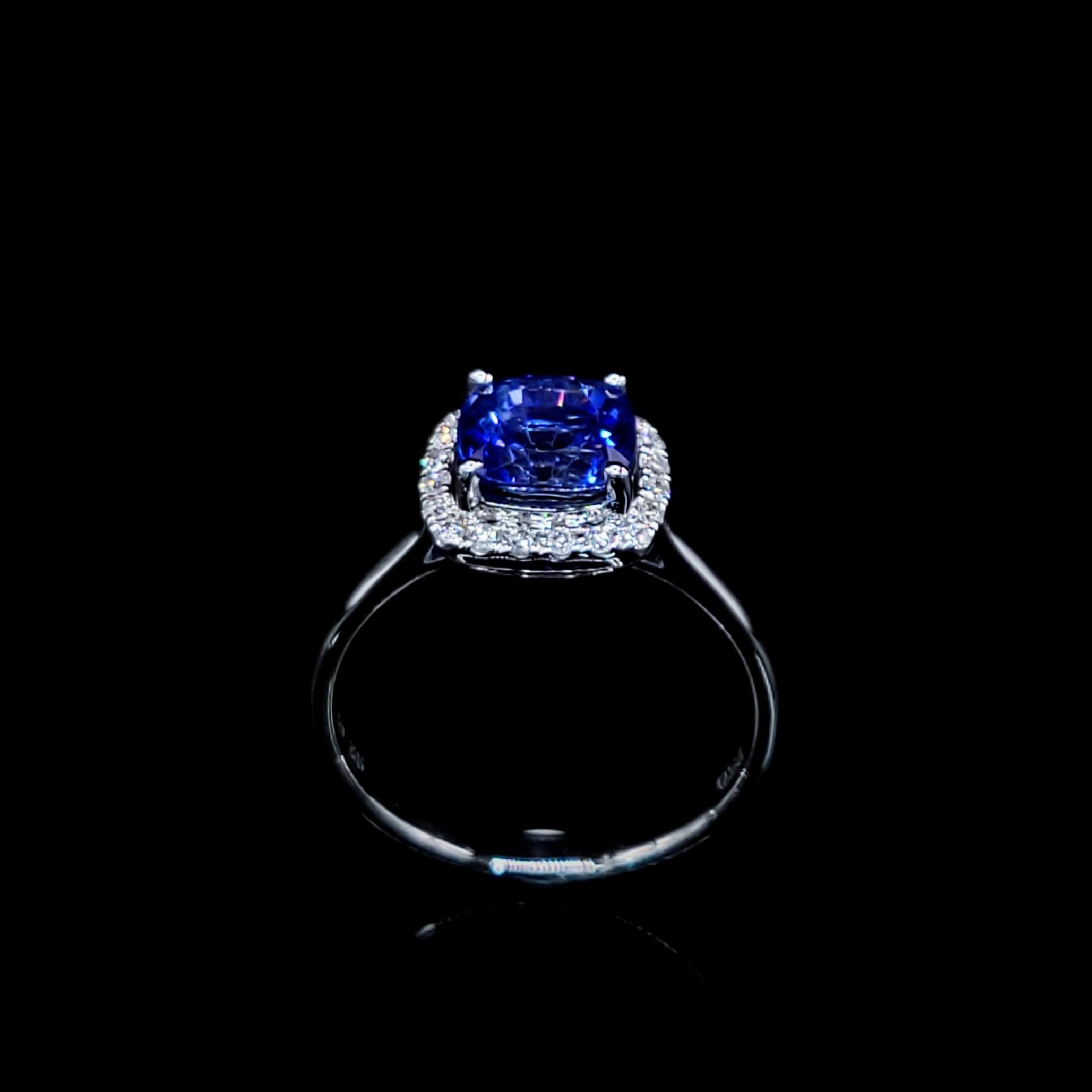 Anillo de zafiro y diamante de oro blanco de 18 quilates con certificado IGI de 2,02 quilates en venta 8