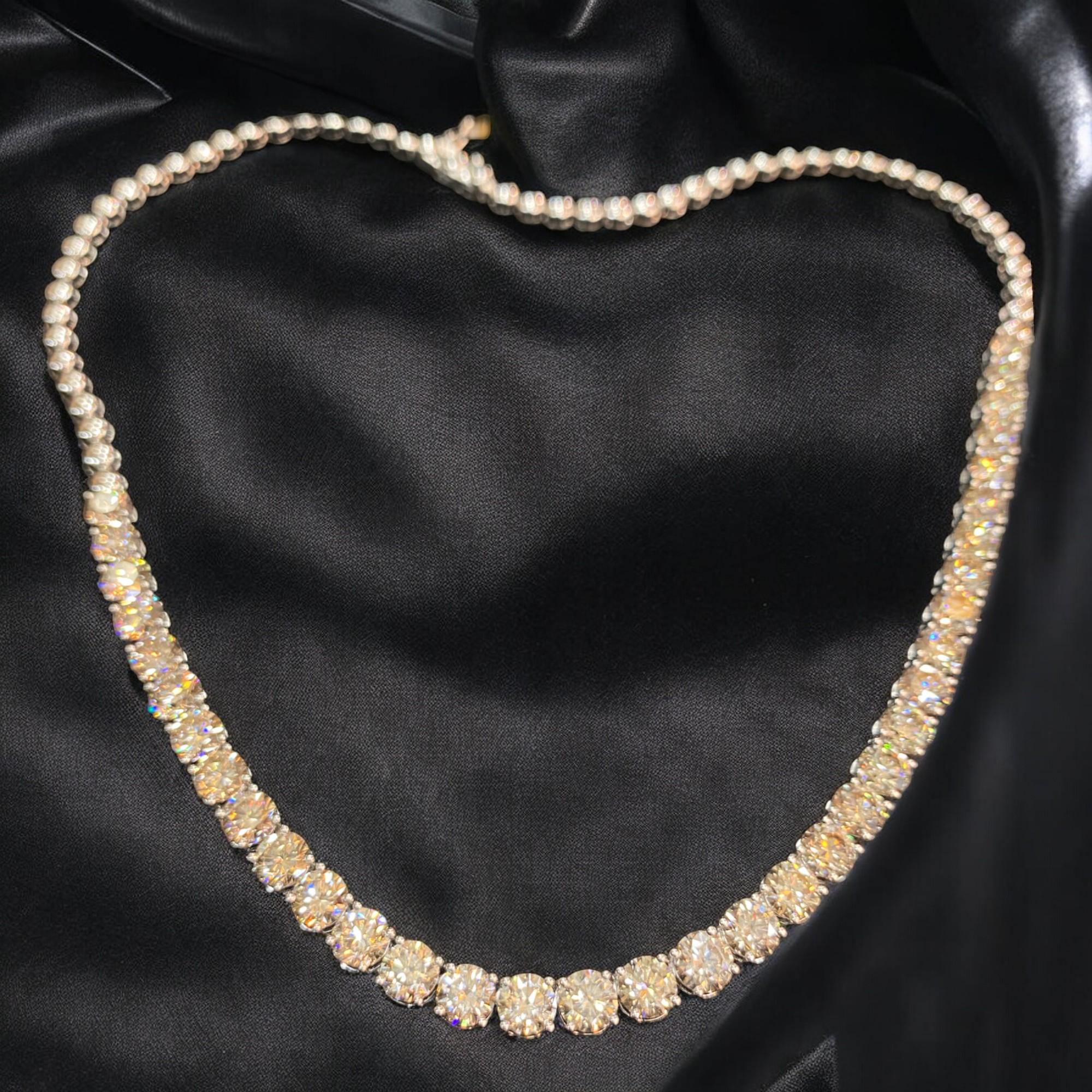 The Classic 20.38 TCW Round Brilliant Cut Diamond Half Tennis Necklace in 14K White Gold is an exquisite piece of fine jewelry, ideal for memorable occasions like engagements, weddings, or anniversaries. Adorned with 35 white diamonds, each graded G