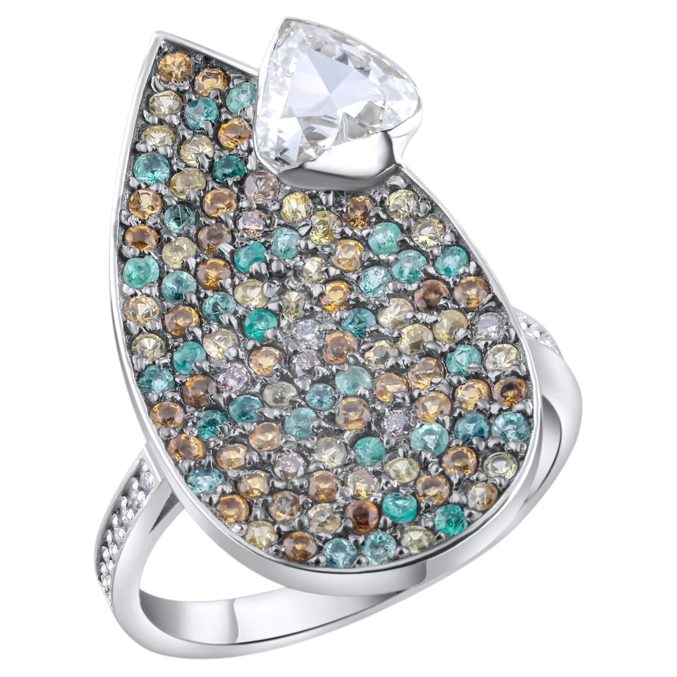 For Sale:  IGI Certified 2.04 Carat Diamond, Emerald and Multigem Statement Ring 18K Gold