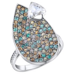 IGI Certified 2.04 Carat Diamond, Emerald and Multigem Statement Ring 18K Gold
