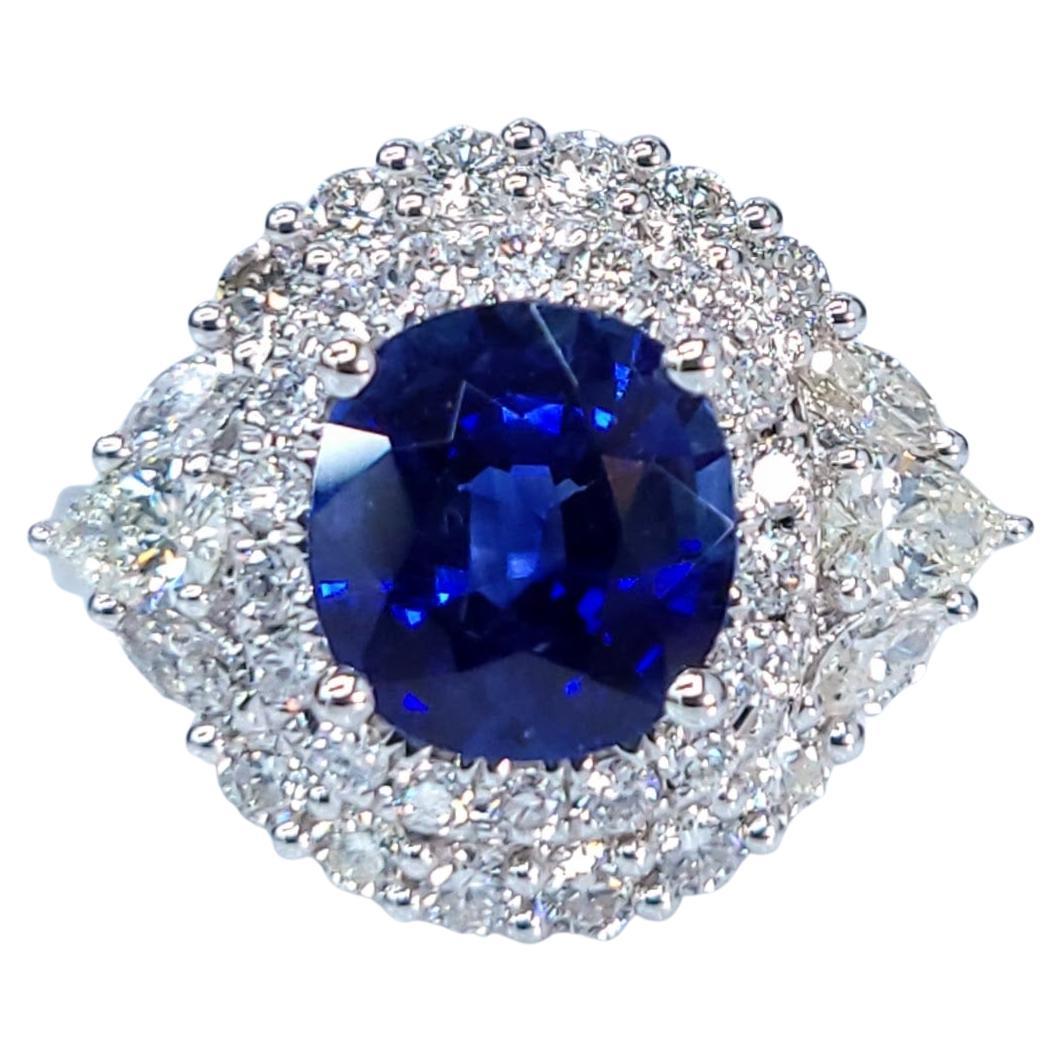 IGI Certified 2.05 Carat Blue Sapphire & Diamond Ring in 18K White Gold