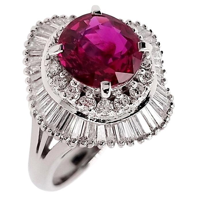 IGI Certified 2.05ct Not-Treated Ruby 1.03ct Natural Diamonds Platinum Ring For Sale