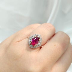 IGI Certified 2.07 Carat Unheated Burma Ruby & Diamond Ring in 18K White Gold