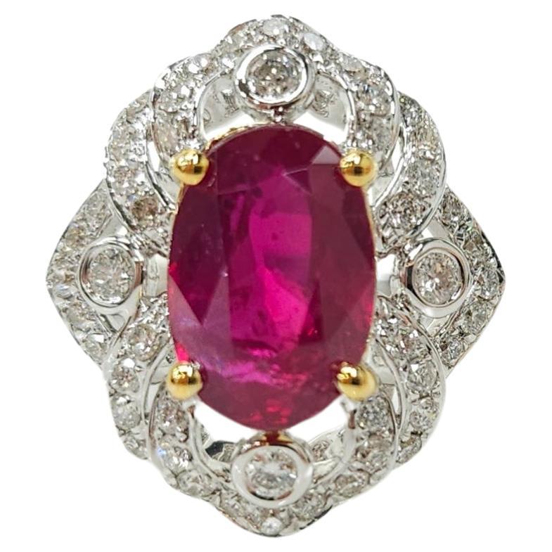 IGI Certified 2.07 Carat Unheated Burma Ruby & Diamond Ring in 18K White Gold For Sale