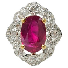 IGI Certified 2.07 Carat Unheated Burma Ruby & Diamond Ring in 18K White Gold