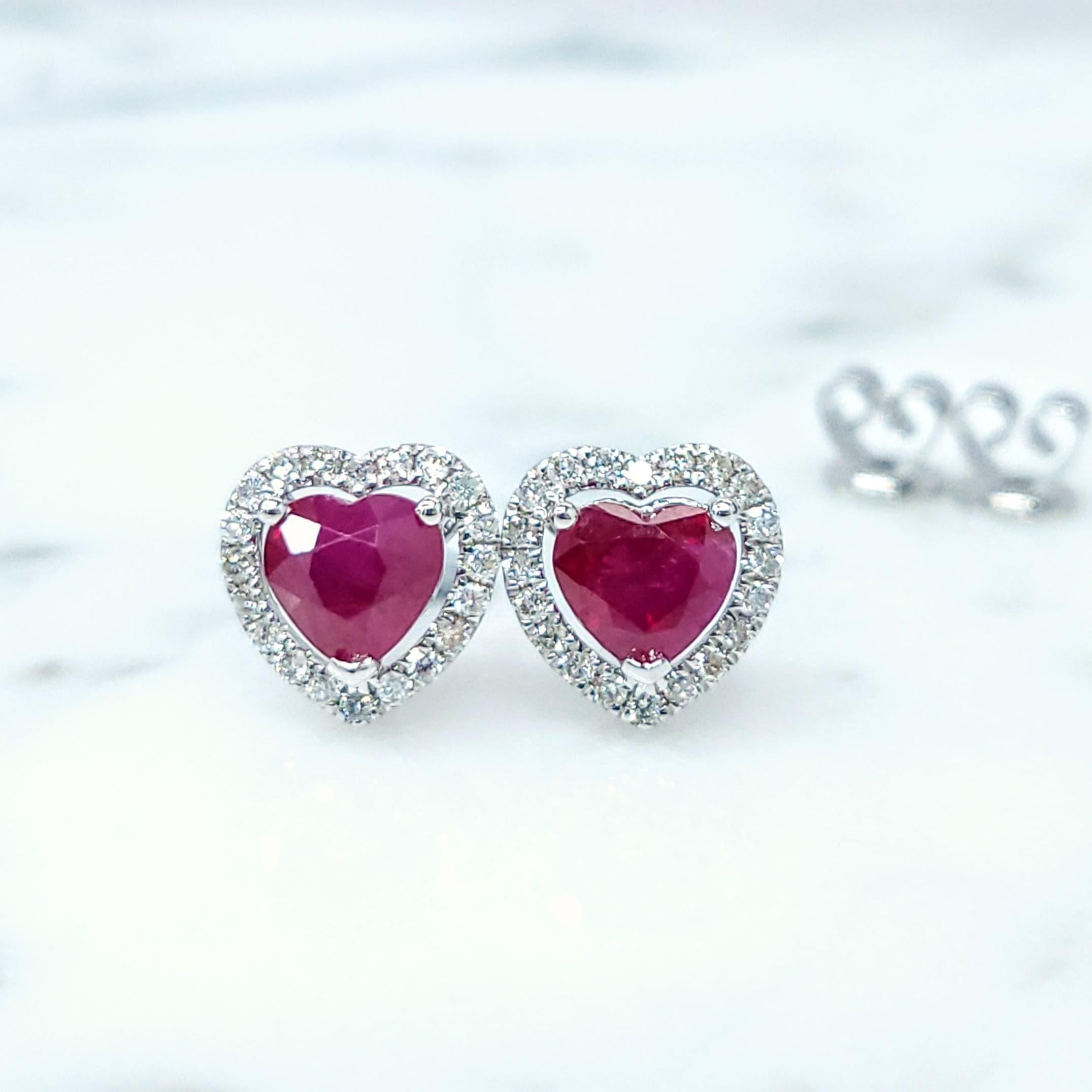 Modern IGI Certified 2.08 Carat Burma Ruby & Diamond Earrings in 18K White Gold For Sale