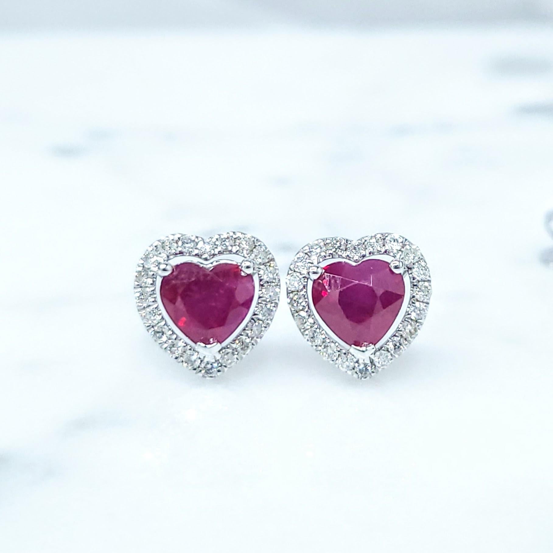 IGI Certified 2.08 Carat Burma Ruby & Diamond Earrings in 18K White Gold In New Condition For Sale In KOWLOON, HK