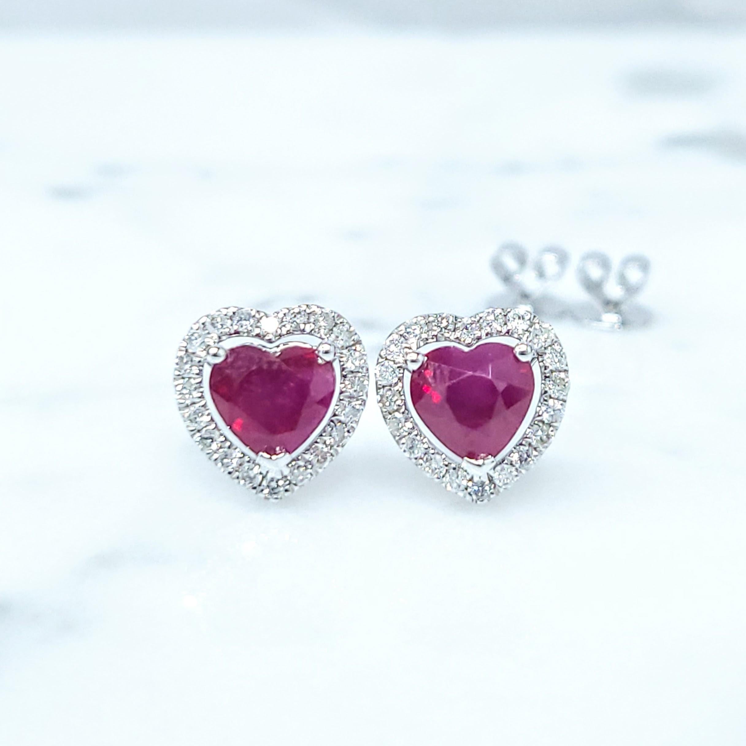 Women's IGI Certified 2.08 Carat Burma Ruby & Diamond Earrings in 18K White Gold For Sale