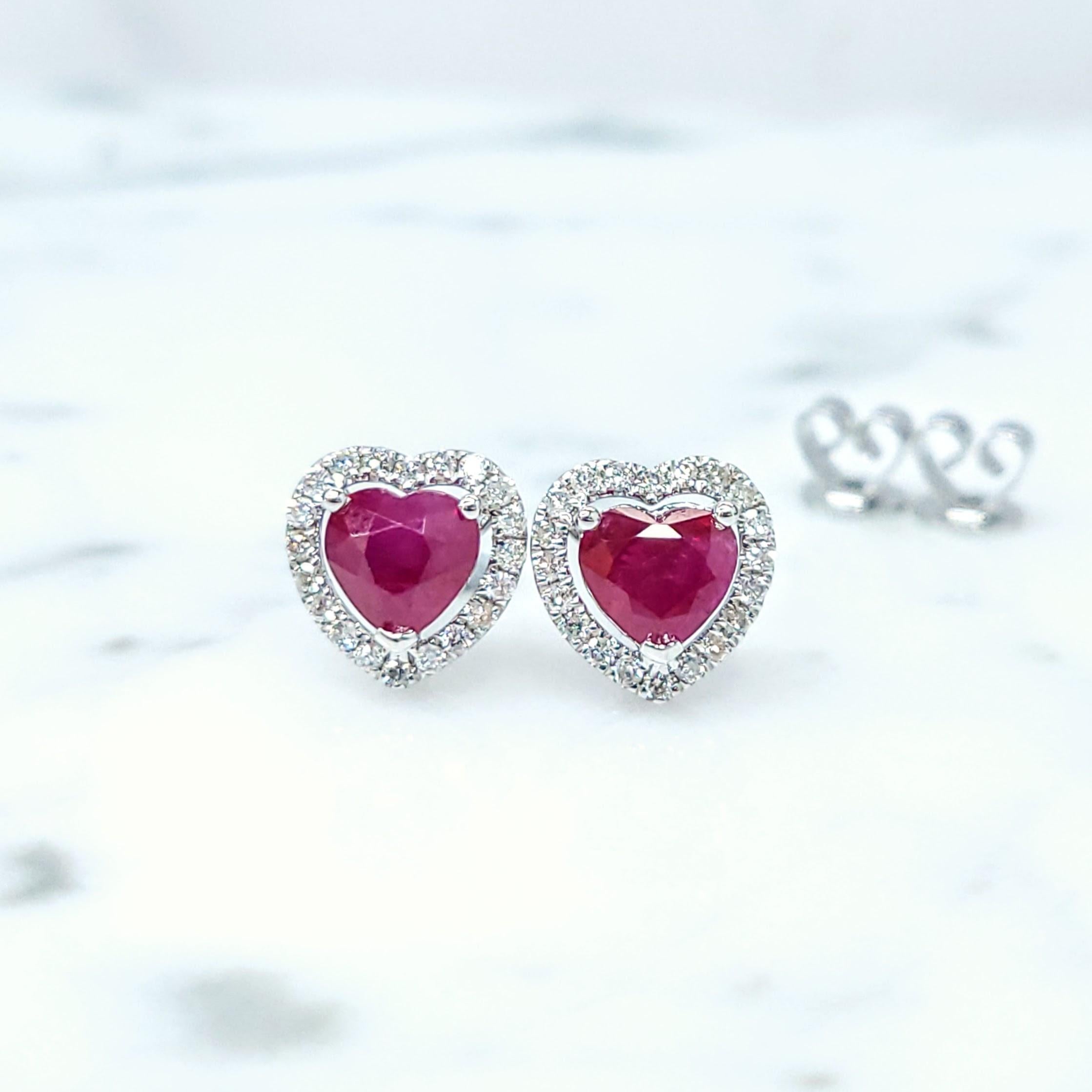 IGI Certified 2.08 Carat Burma Ruby & Diamond Earrings in 18K White Gold For Sale 1