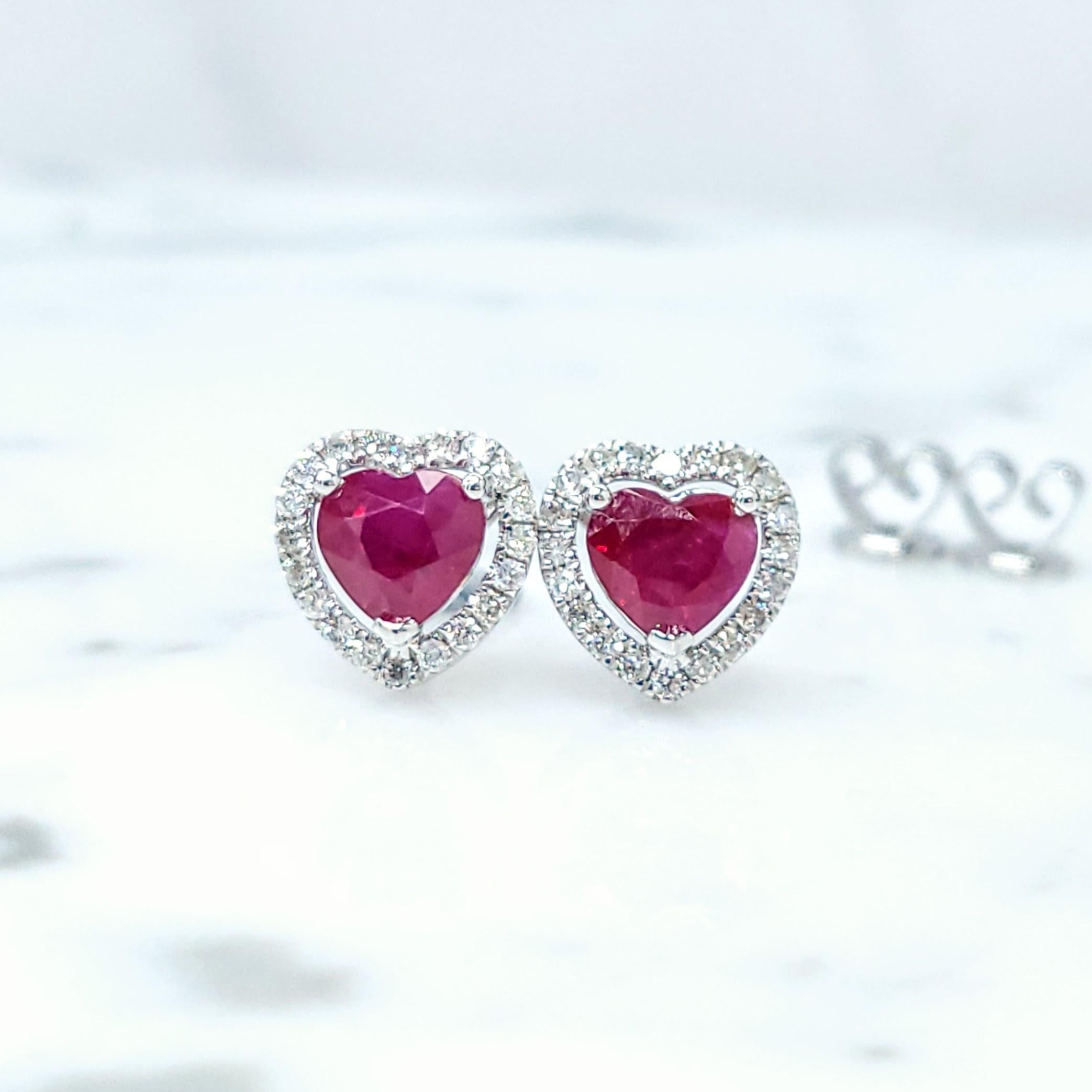 IGI Certified 2.08 Carat Burma Ruby & Diamond Earrings in 18K White Gold For Sale 2