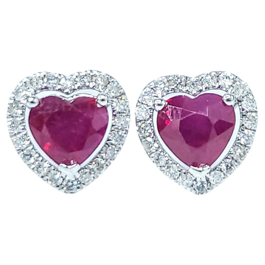 Pendientes de rubí de Birmania y diamantes de oro blanco de 18 quilates con certificado IGI de 2,08 quilates