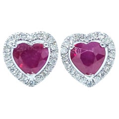 Pendientes de rubí de Birmania y diamantes de oro blanco de 18 quilates con certificado IGI de 2,08 quilates