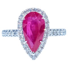IGI Certified 2.08 Carat Burma Ruby & Diamond Ring in 18K White Gold