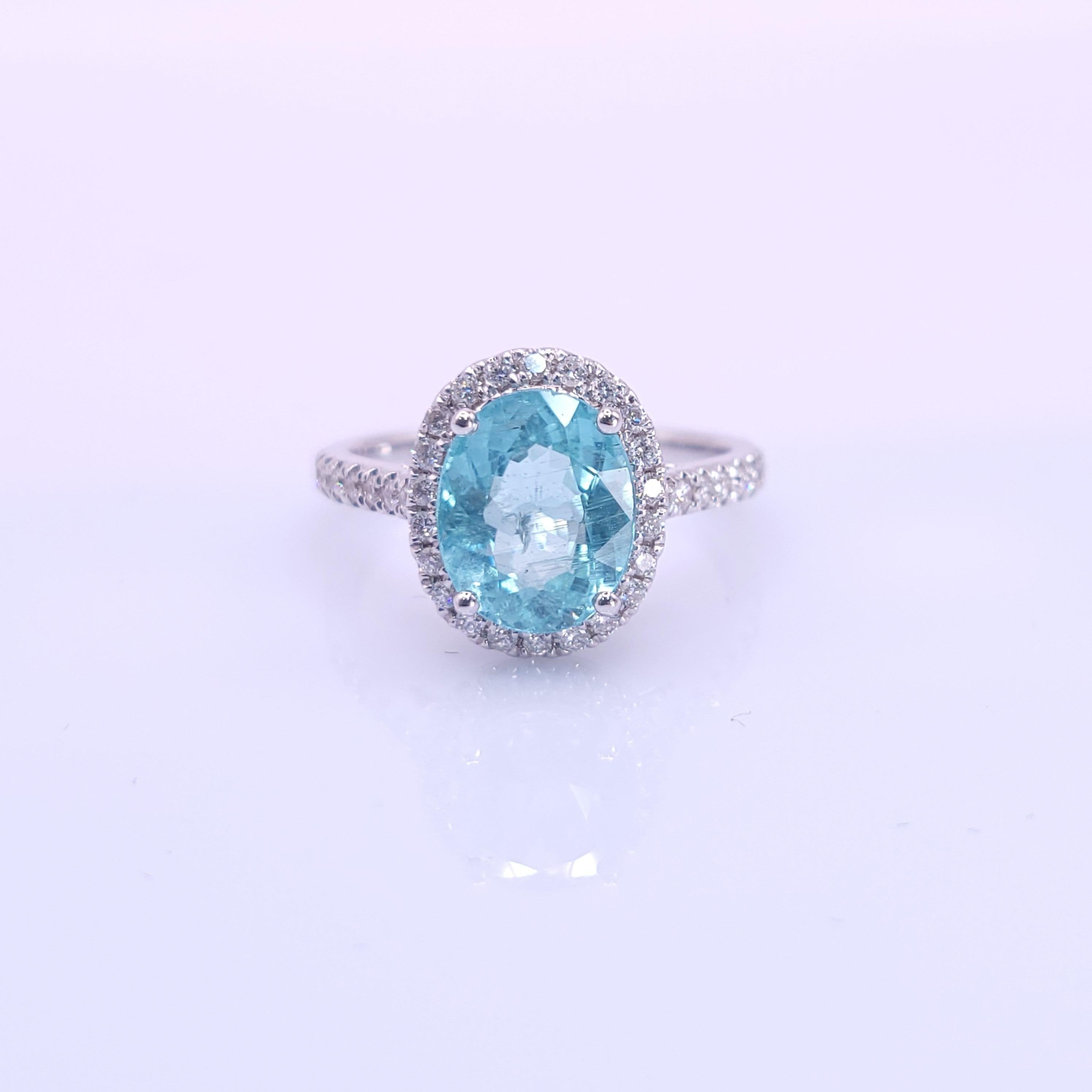 Cushion Cut IGI Certified 2.08 Carat Paraiba & Diamond Ring in 18K White Gold For Sale