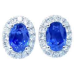 IGI Certified 2.08 Carat Sapphire and Diamond Earrings in 18K White Gold
